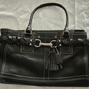 Coach black leather tote bag